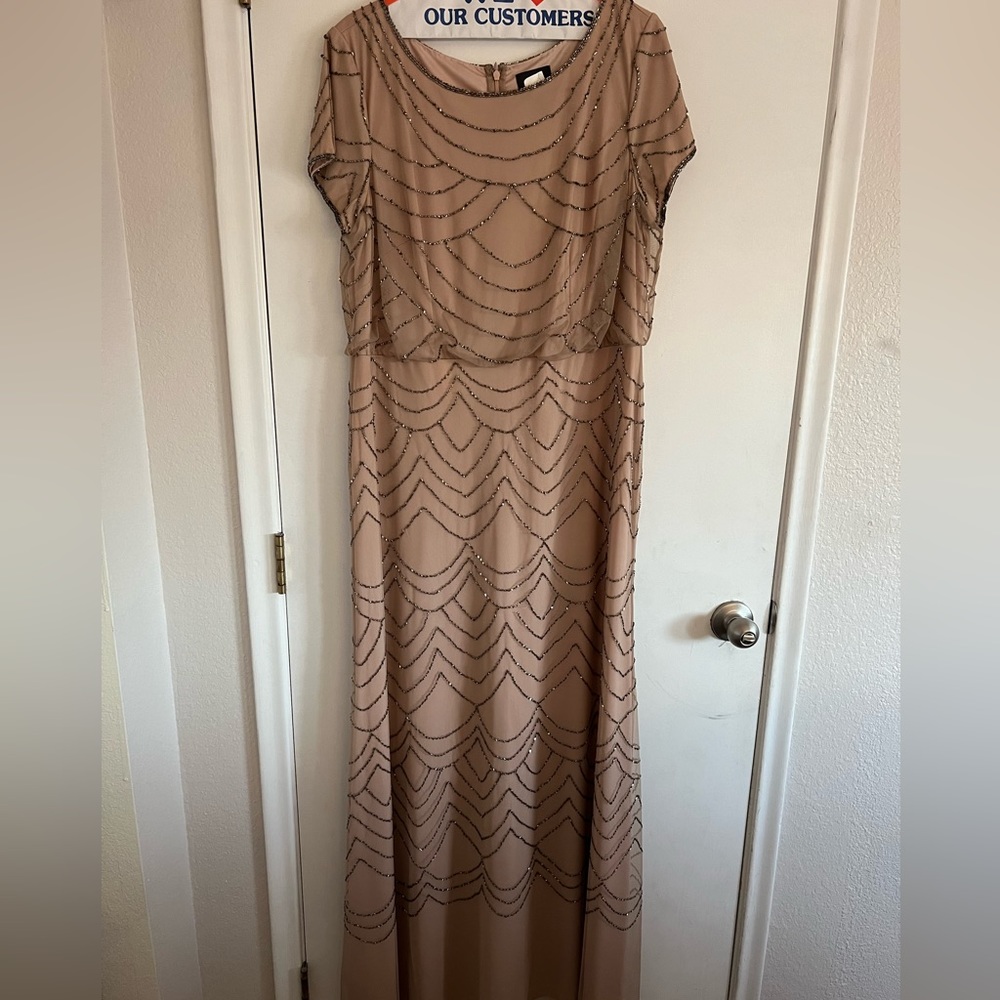 Adrianna Papell Taupe Beaded Maxi Dress